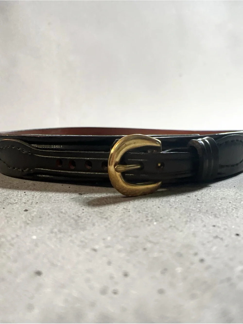 Don Hume Classic Black Leather Belt with Gold Buckle vintage